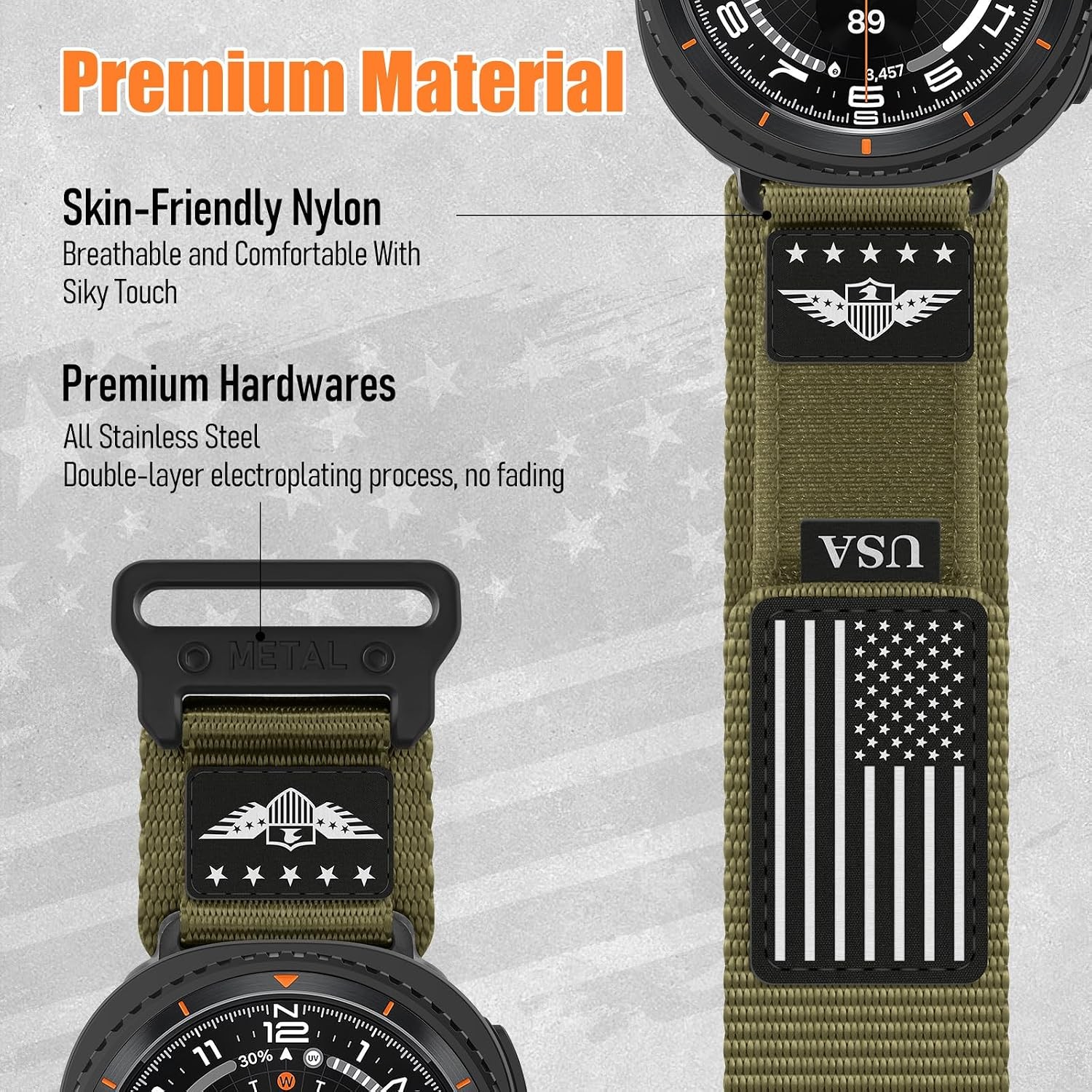 Strap For Samsung Galaxy Watch 9/8/8 Classic, Rugged Nylon, Soft, Adjustable