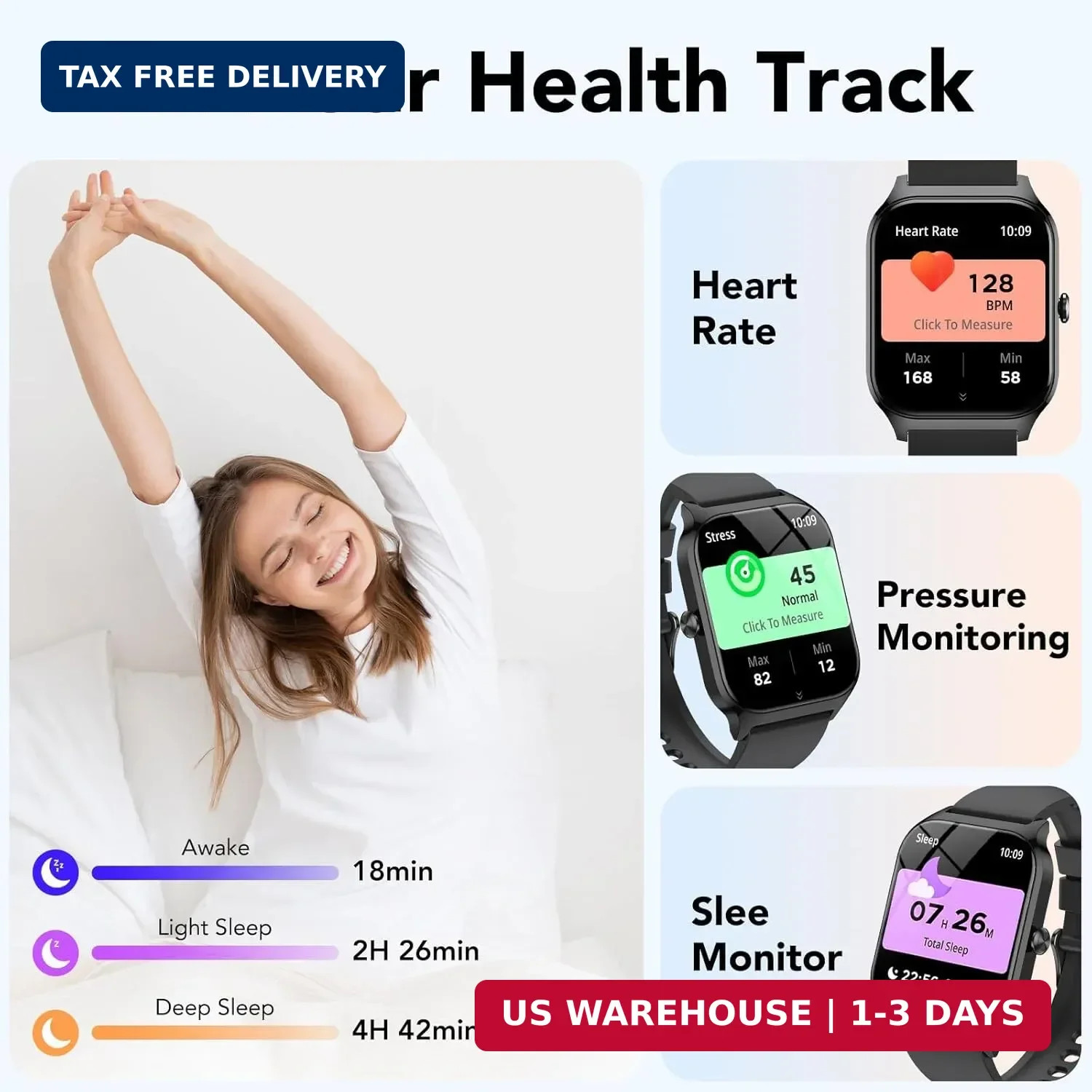 Smart Watch for Men Women, 1.85″ HD Fitness Tracker with Bluetooth Calls/AI Voic