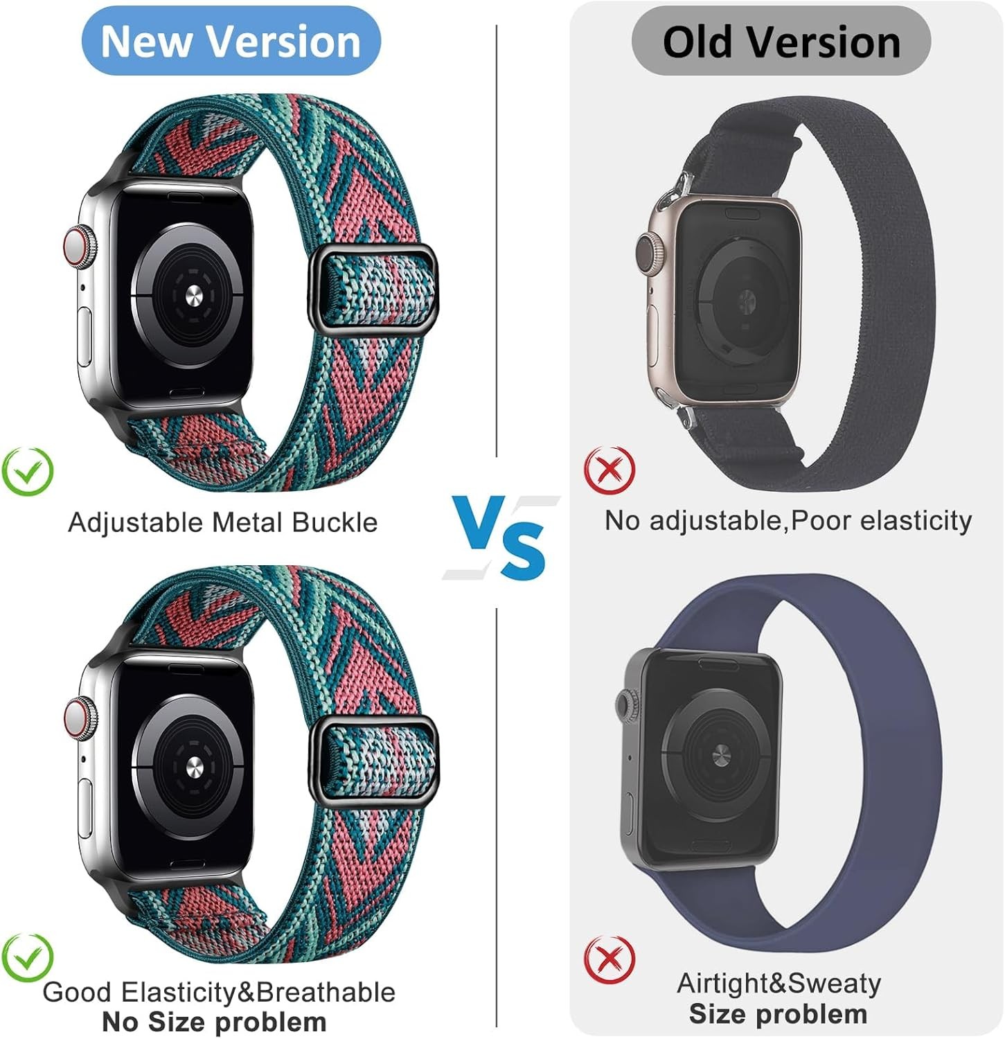 Stretchy Solo Loop Strap Compatible with Apple Watch 38mm 40mm 41mm Boho Band