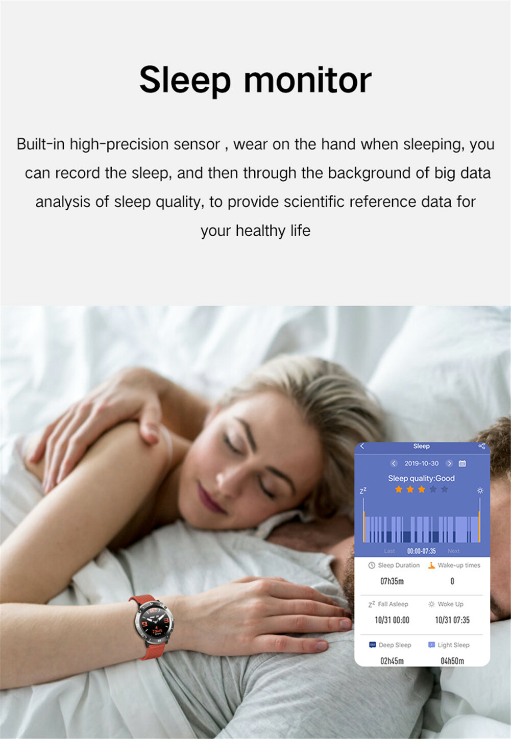 Sleep Monitor Smart Watch Bluetooth Bracelet Fitness Tracker Water Resistant