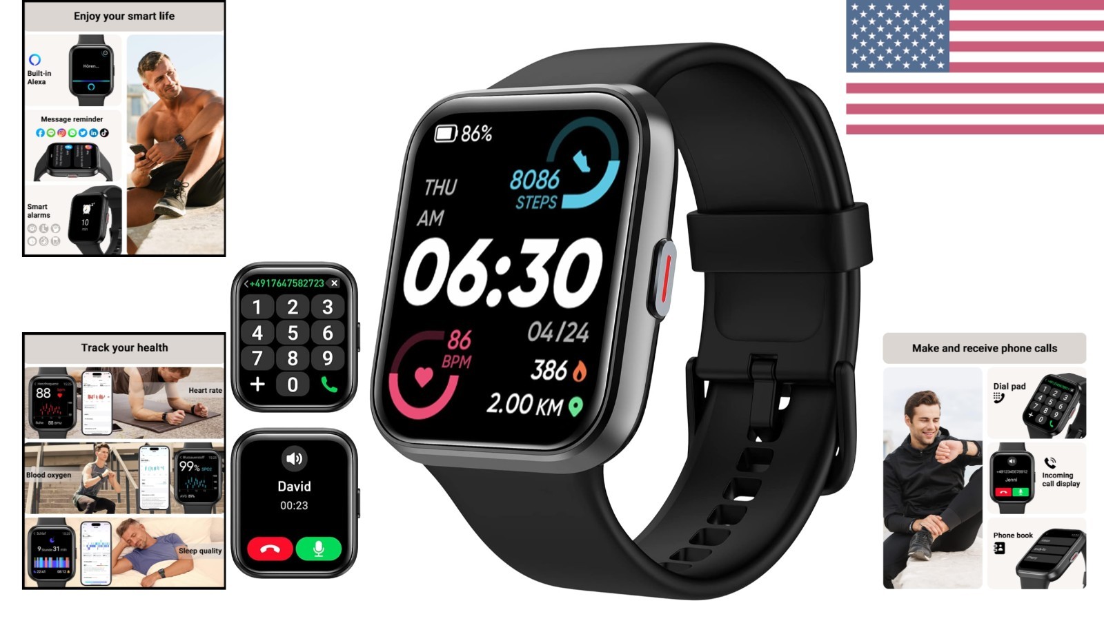 Smart Watch for Men Android & iPhone, Alexa Built-in, 1.8″ Touch Screen Fitne…