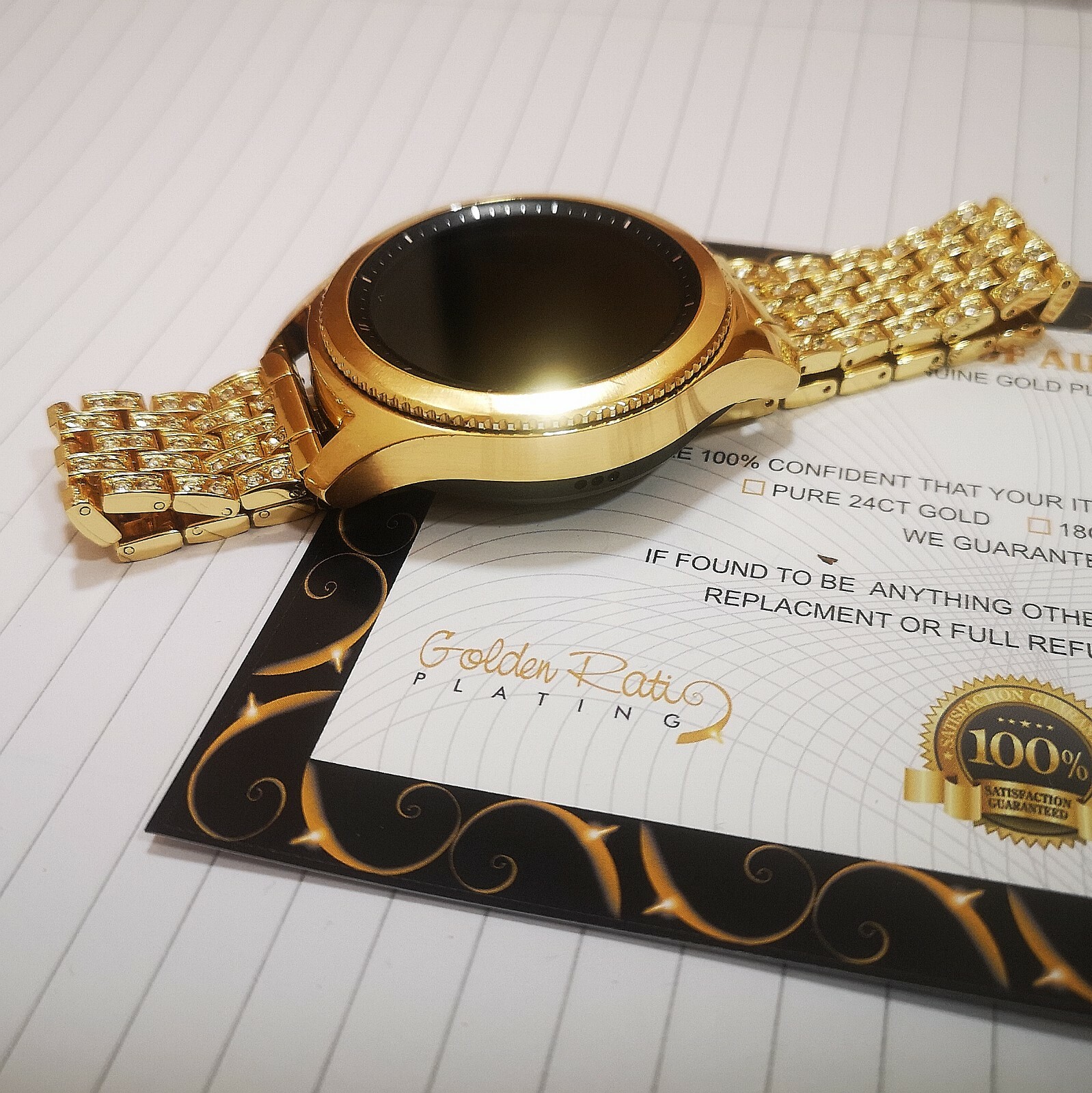 24K Gold Plated Samsung Gear S3 Classic Gold Diamond Rhinestone Band Smart Watch