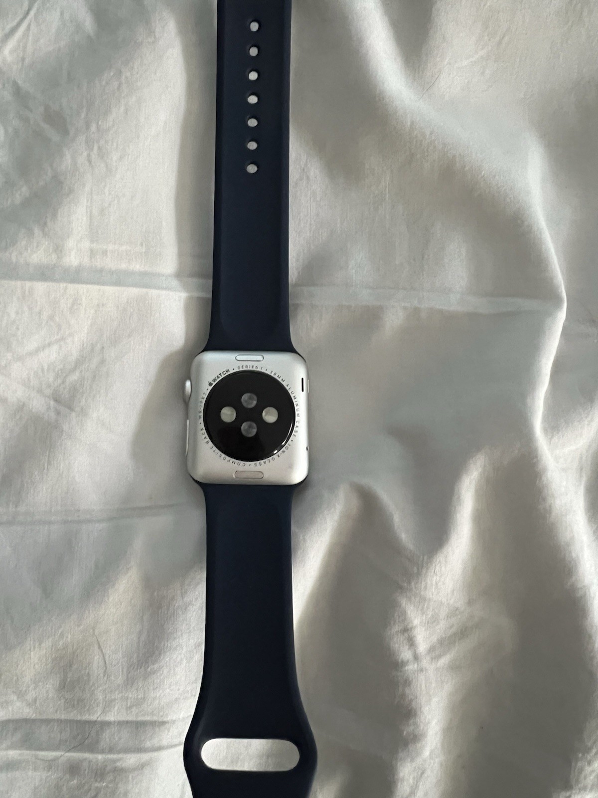 Apple Watch with Blue Band and Silver Aluminum Case