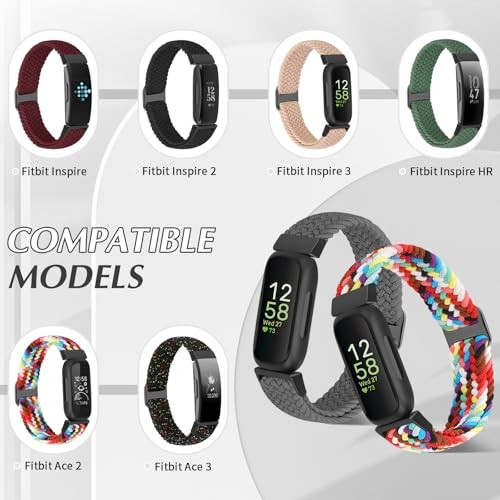 2 Pack Braided Nylon Watch Bands Compatible with Fitbit Inspire 3/2, Soft Adjust