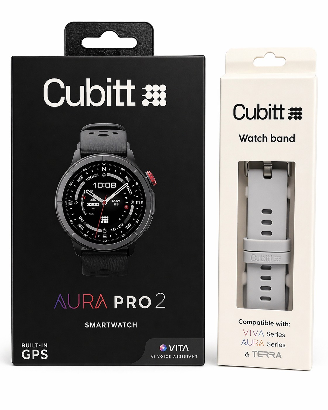 Cubitt Aura Pro 2 Smartwatch AI Voice Assistant GPS – Black and Wolf Gray Bands