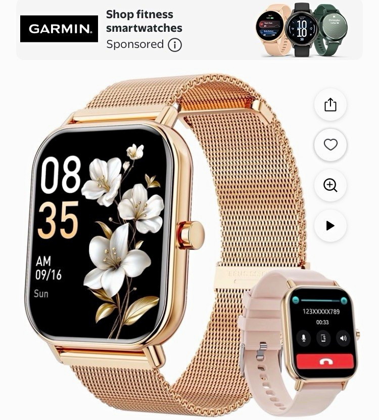 Gold Smart Watch 45mm Mesh Metal Band Touchscreen Fitness Unlocked 1GB