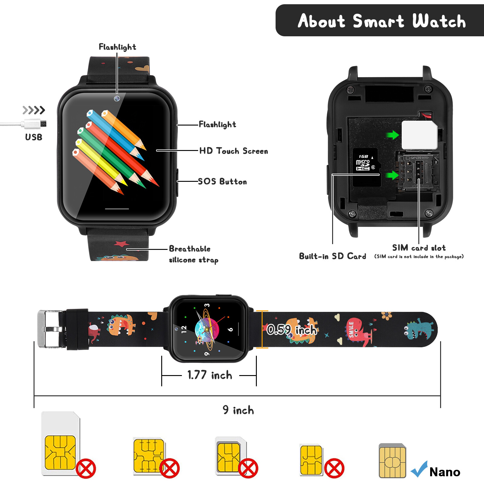 Kids Smart Watch for Boys Girls Smartwatch with 2 Way Call SOS Music Player Game