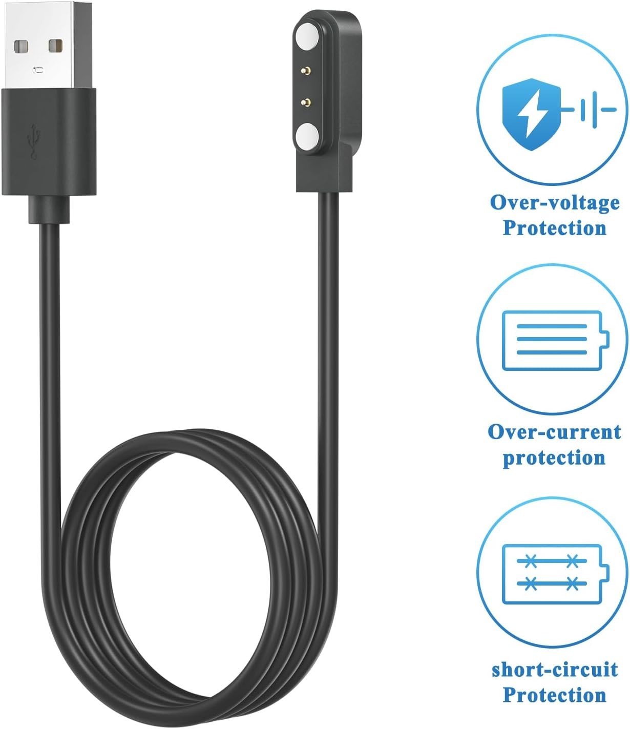 2Pack Smart Watch Charger Cable, 3.3FT Magnetic USB Charging Cable for T80 T70 T