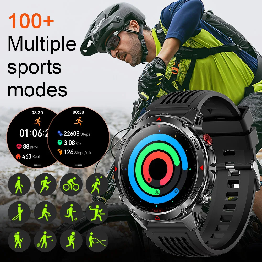 Military Smart Watches For Men Outdoor GPS LED Flashlight Rugged Fitness Tracker