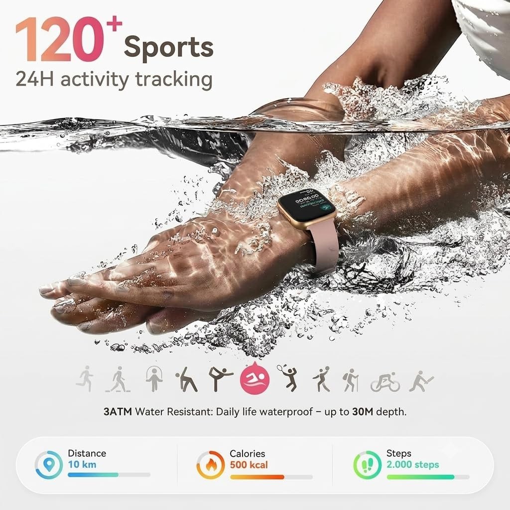 Smart Watch for Women – 1.85″ AMOLED, Call Function, 3ATM Waterproof, Fitness Tr