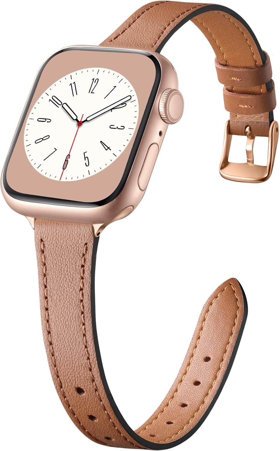 Slim Leather Band for Apple Watch 40mm 44mm Series 10 11, Thin Genuine Leather S
