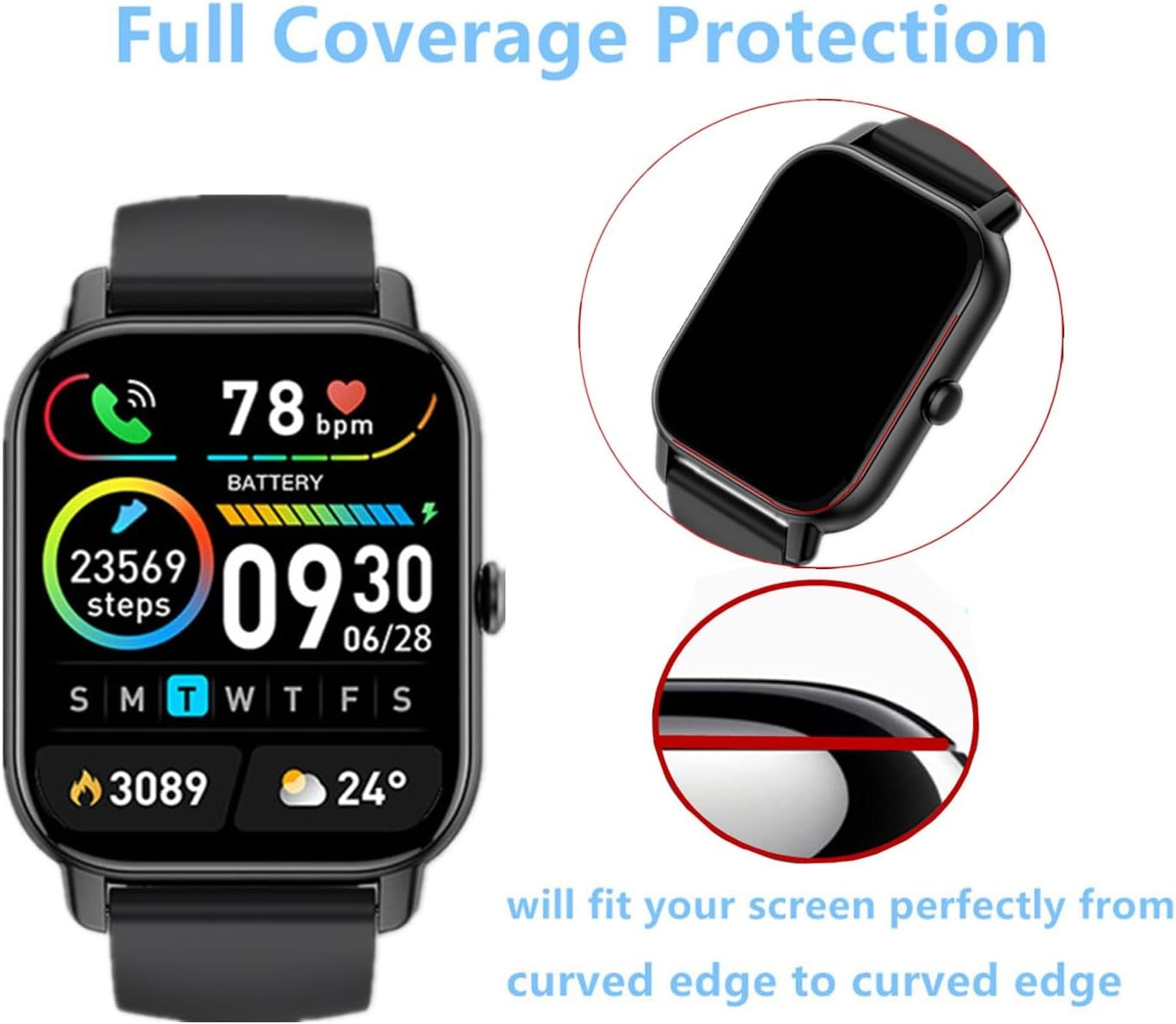 6-Pack Clear TPU Film Screen Protector for Quican ID208 PLUS Smartwatch 1.85