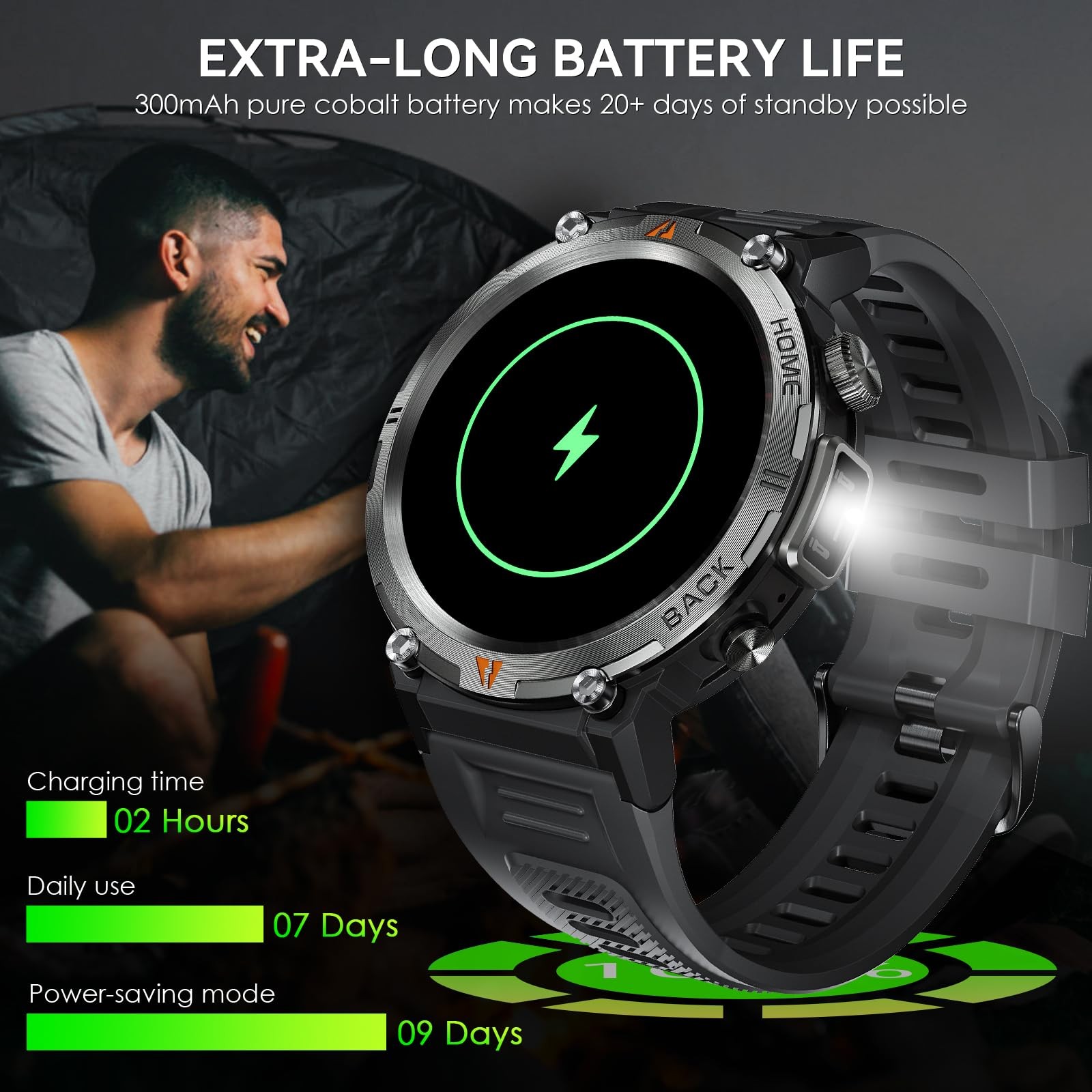 Lanikar Military Smart Watch For Men Led Flashlight 1.45 Hd Outdoor Tactical