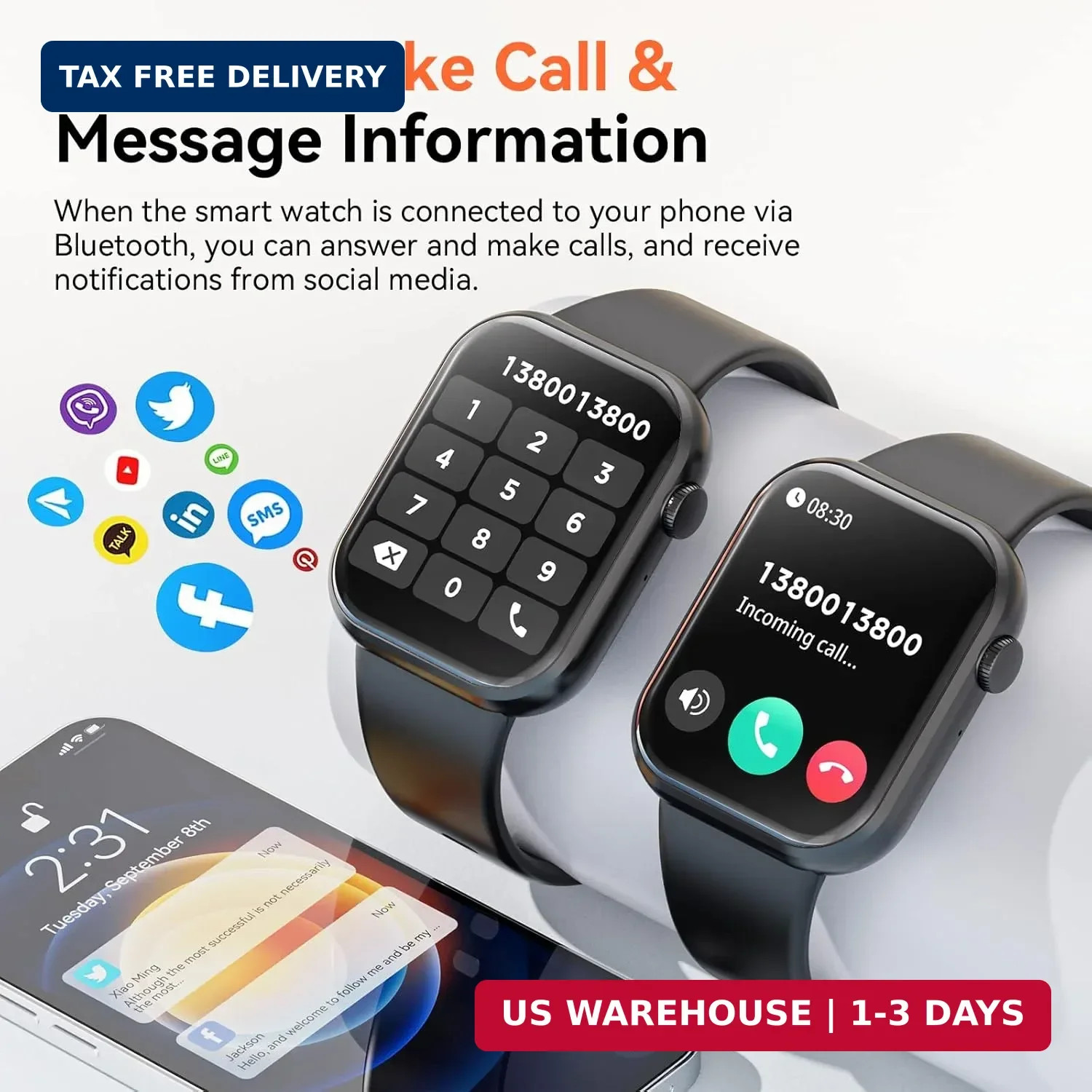 Hwagol Smart Watch (Answer/Make Call) 1.85inch Fitness Tracker, DIY Dials/Pedome