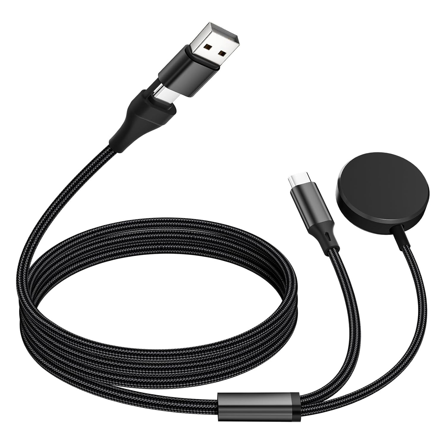 USB A/C to Galaxy Watch/USB C Portable Travel Charger Cable, 2-in-2 Car Magnetic
