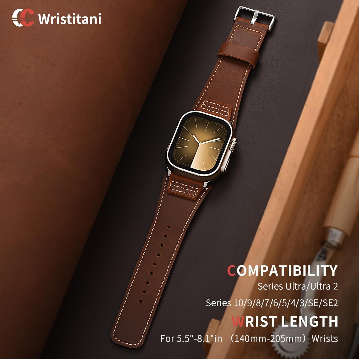 Leather Bands for Apple Watch 49mm 46mm 45mm 44mm 42mm 41mm 40mm, Genuine Leathe