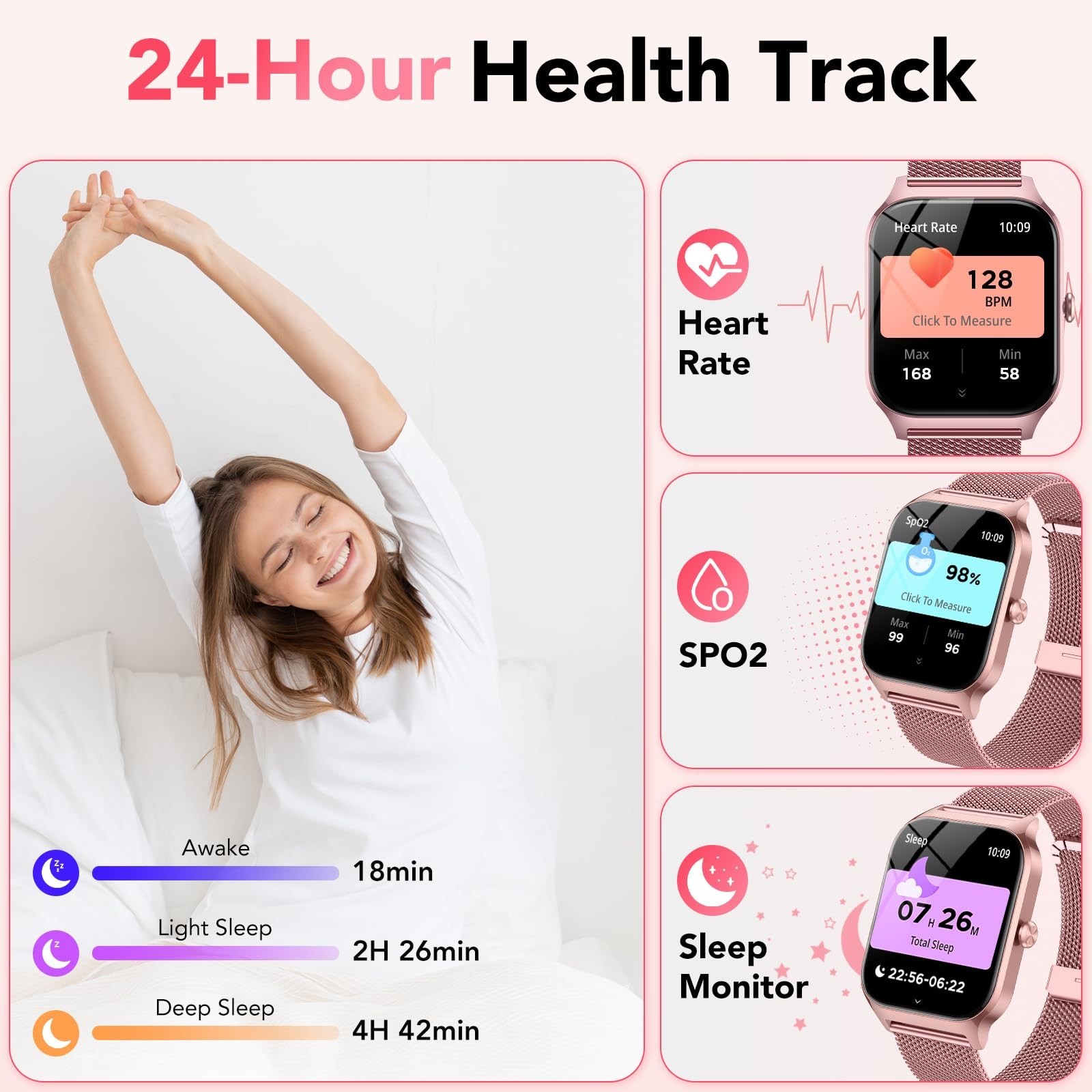 Stylish Smart Watch for Women, 1.85″ HD Display, Call/AI Voice, Fitness Tracker,