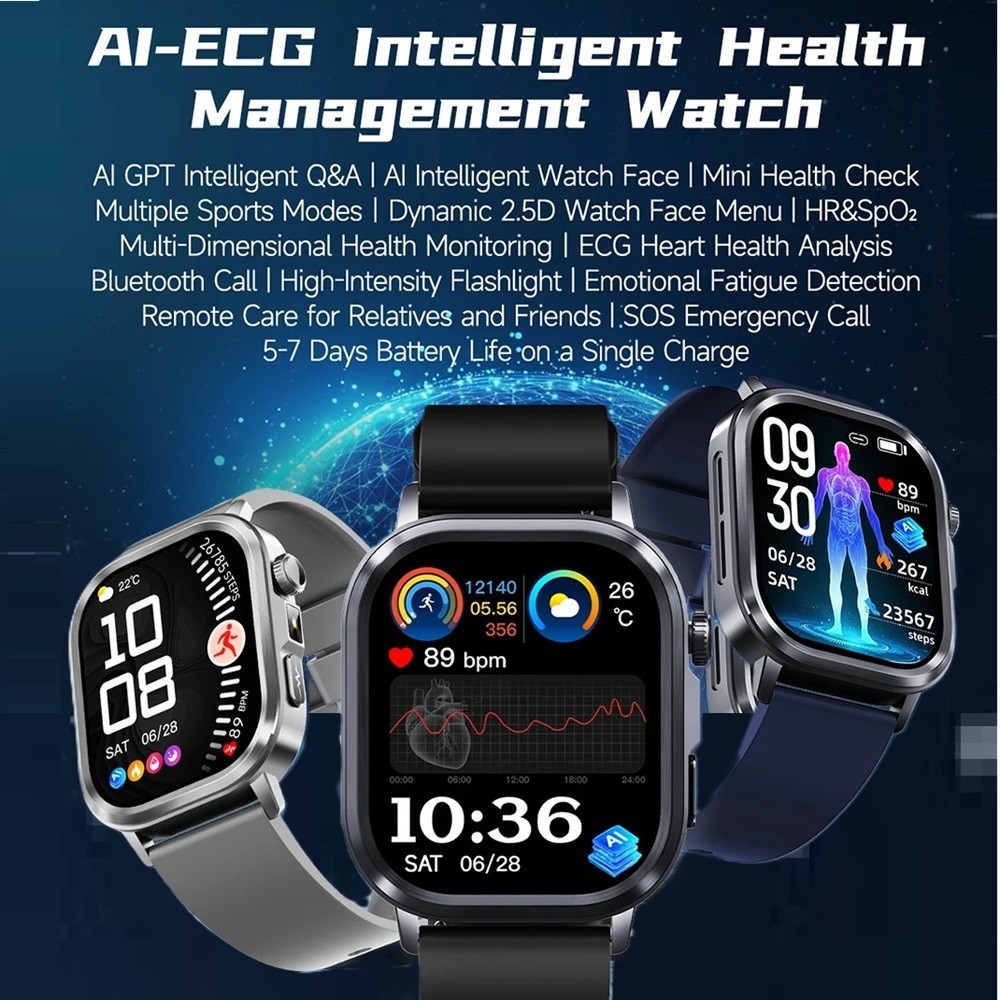 ET573 ECG+PPG AMOLED SOS AI Voice Smart Watch Bluetooth Call Health Monitoring