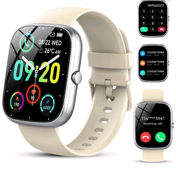 Smart Bracelet 1.91″ HD Touch Screen Fitness Tracker Bluetooth Call Beige Band