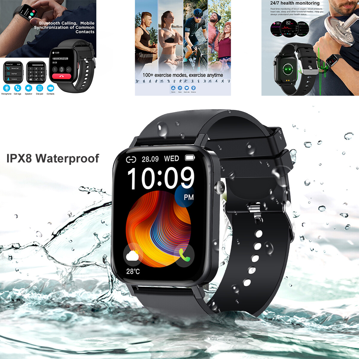 Smart Watch Bluetooth Heart Rate Blood Oxygen/Pressure Monitor Fitness Tracker
