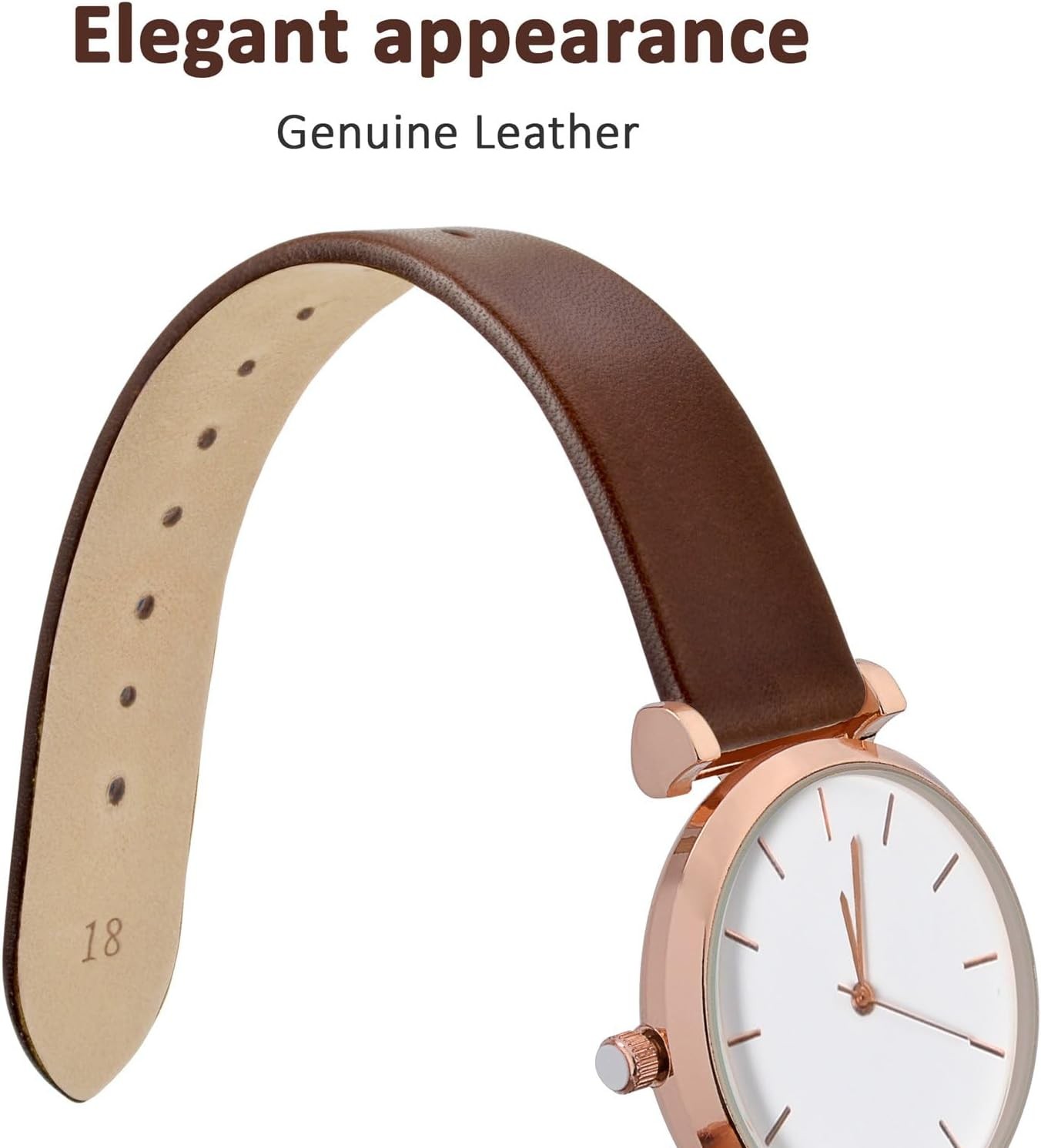 Case For Apple Watch 18mm Genuine Leather Replacement Strap with Gold Buckle
