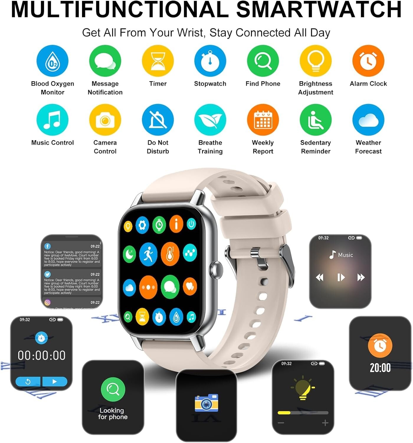 Nerunsa Smart Watch Android & IOS P66D White