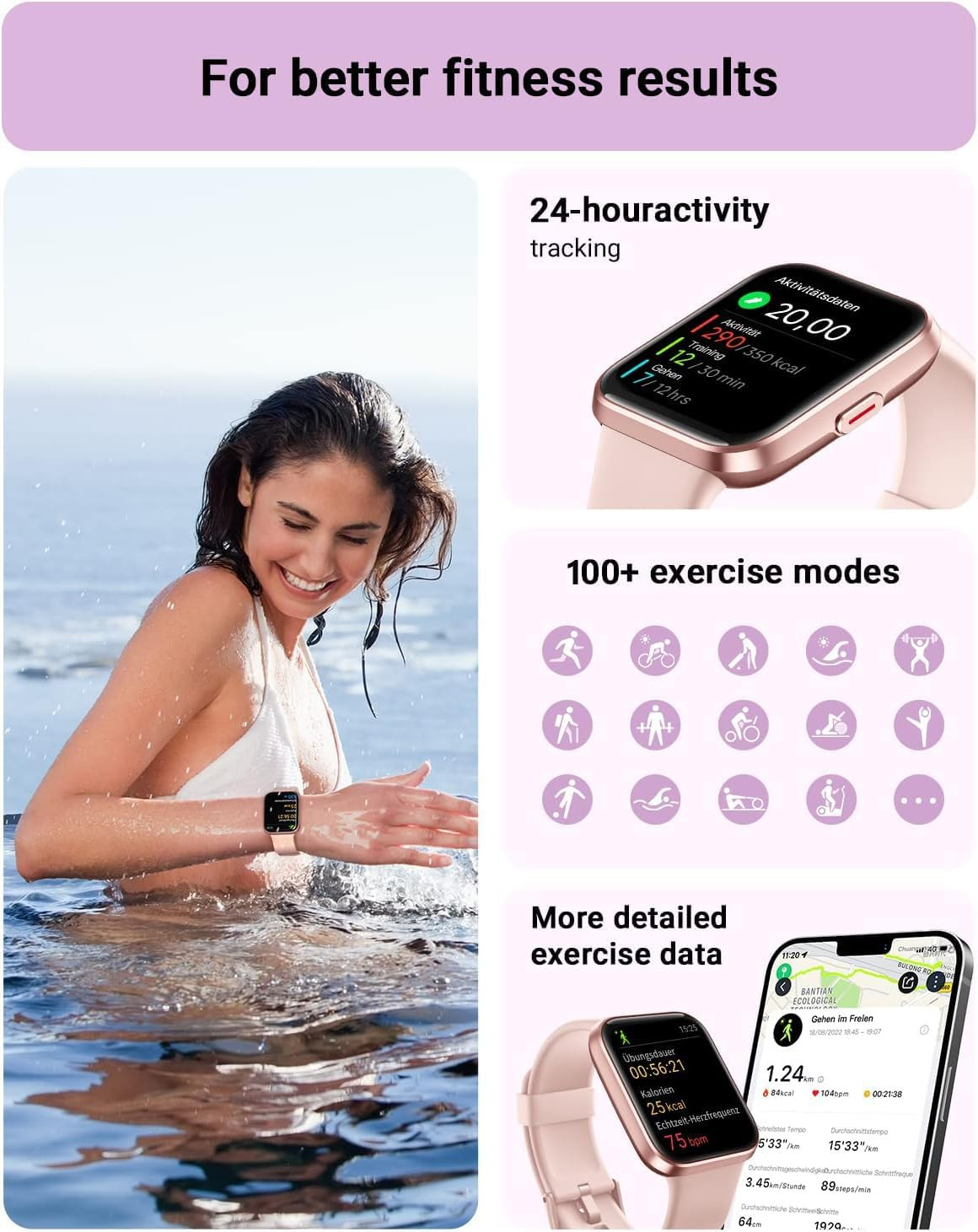 Smart Watch for Women Android & iPhone, Alexa Built-in, 1.8″ Touch Screen Fitnes