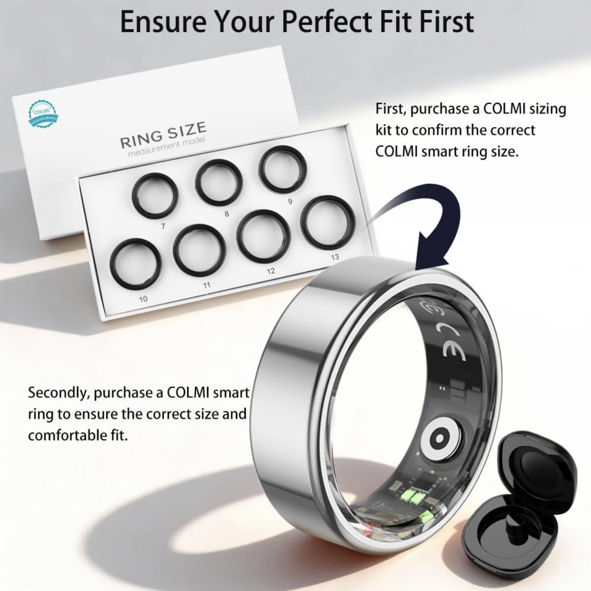 COLMI R02 Smart Ring with Charging Case Health Fitness Tracker Heart Rate Sleep