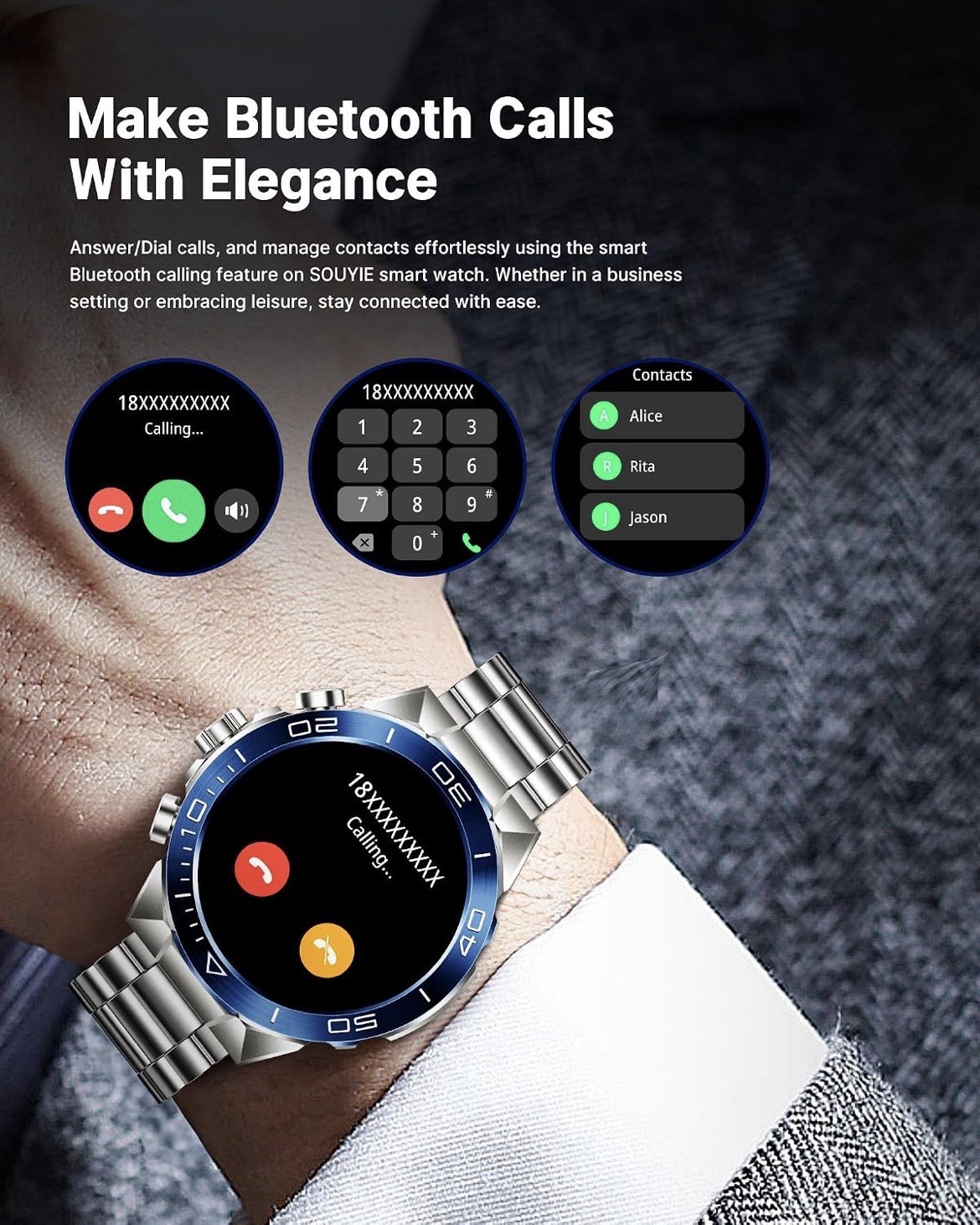 NEW SOUYIE 1.43” AMOLED Smart Watch for Men Bluetooth Call Fitness Tracker
