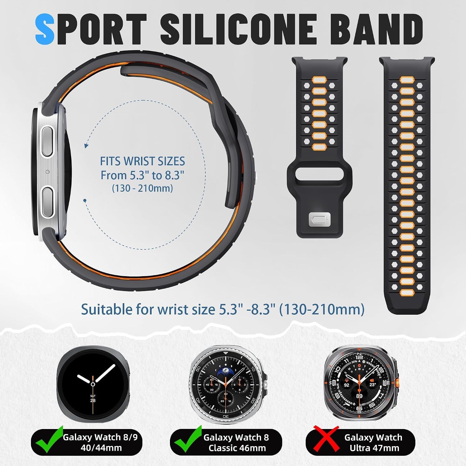 Breathable Soft Silicone Band for Samsung Galaxy Watch 8 40mm 44mm, Sport Strap