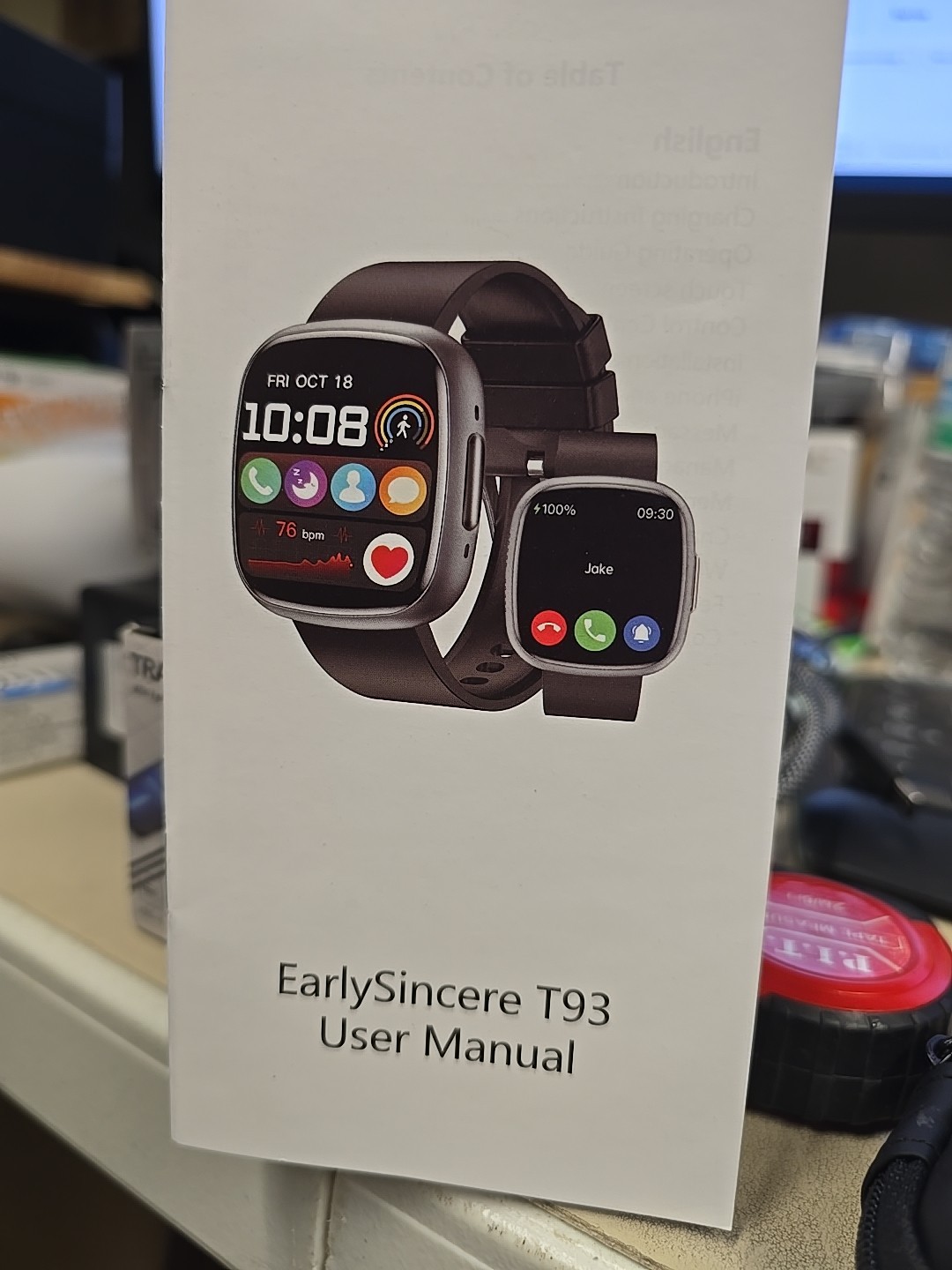 EarlySincere 2025 Smart Watch T93 Gray 24/7 Heart Rate/Spo2/HRV Monitor 1.72″