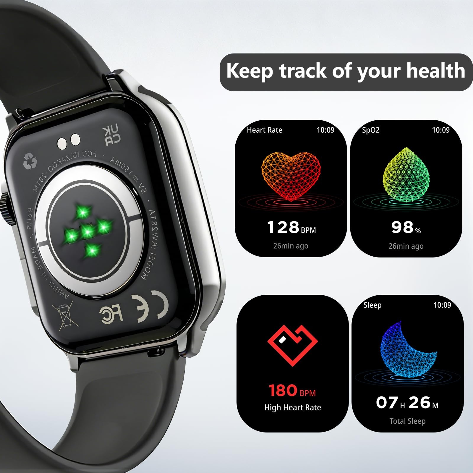 Smart Watch, 2.01″ AMOLED Curved Touchscreen Fitness Watch for Men Women, IP6…