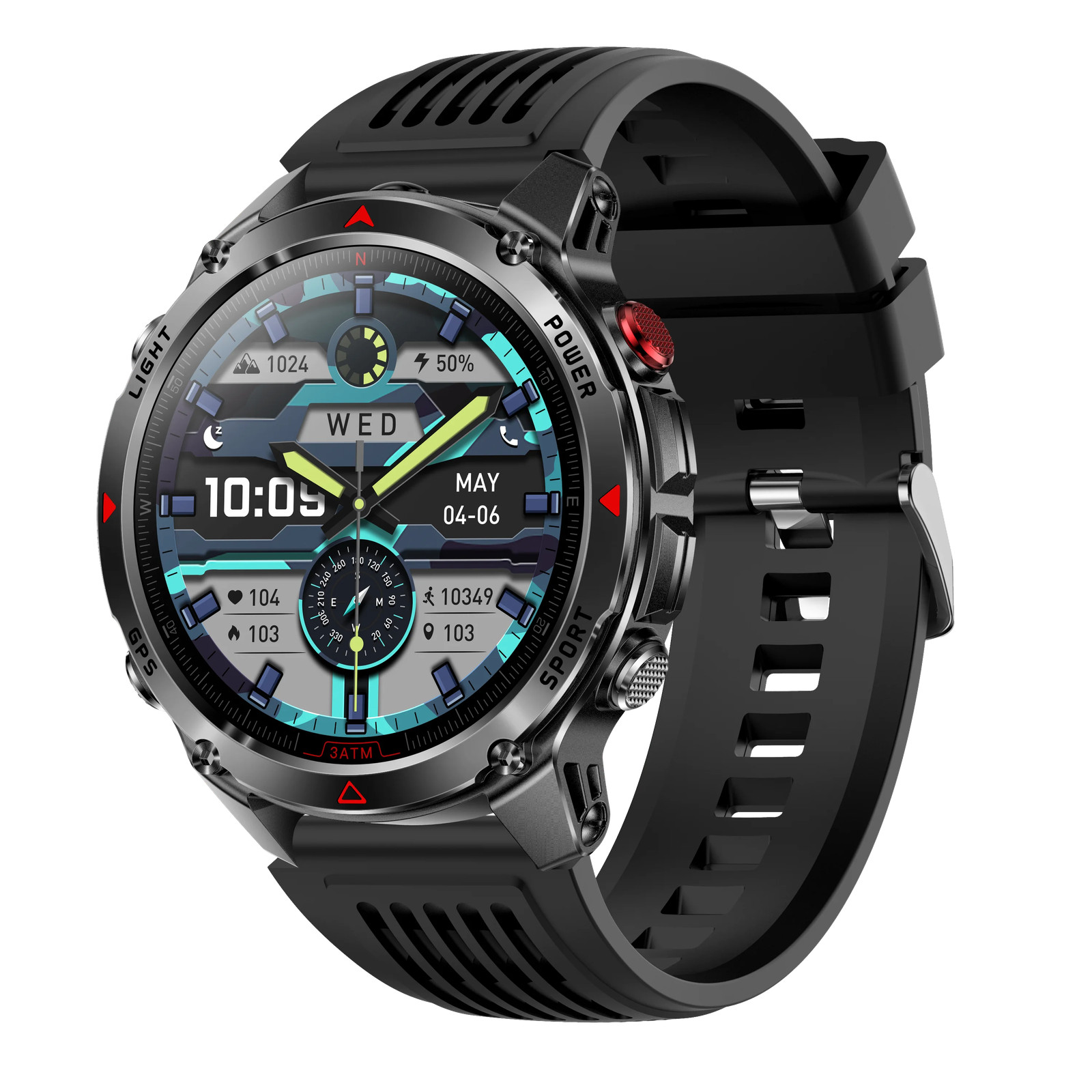 Military Smart Watches For Men Outdoor GPS LED Flashlight Rugged Fitness Tracker