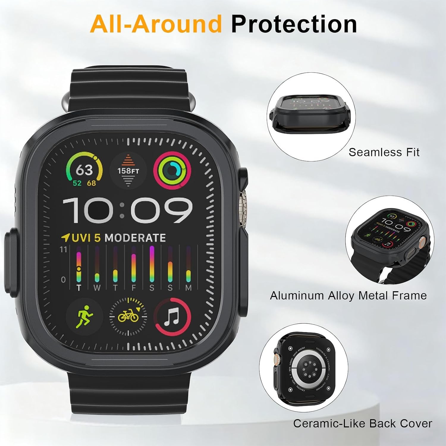 2 in 1 Metal Case for Apple Watch Ultra 49mm, Rugged Protective Case, Easy Insta