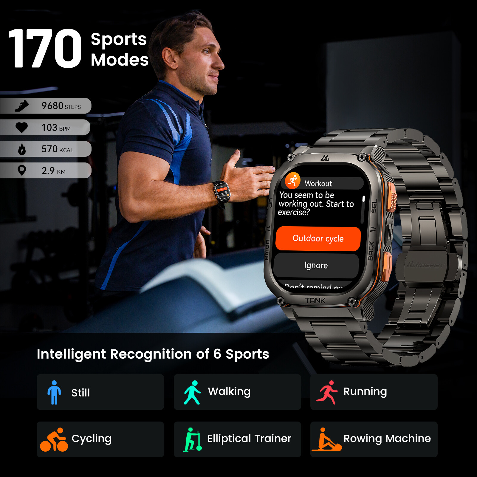 2024 KOSPET TANK M3 Ultra GPS Smart Watch Men Smart Watches 60-Day Long Battery