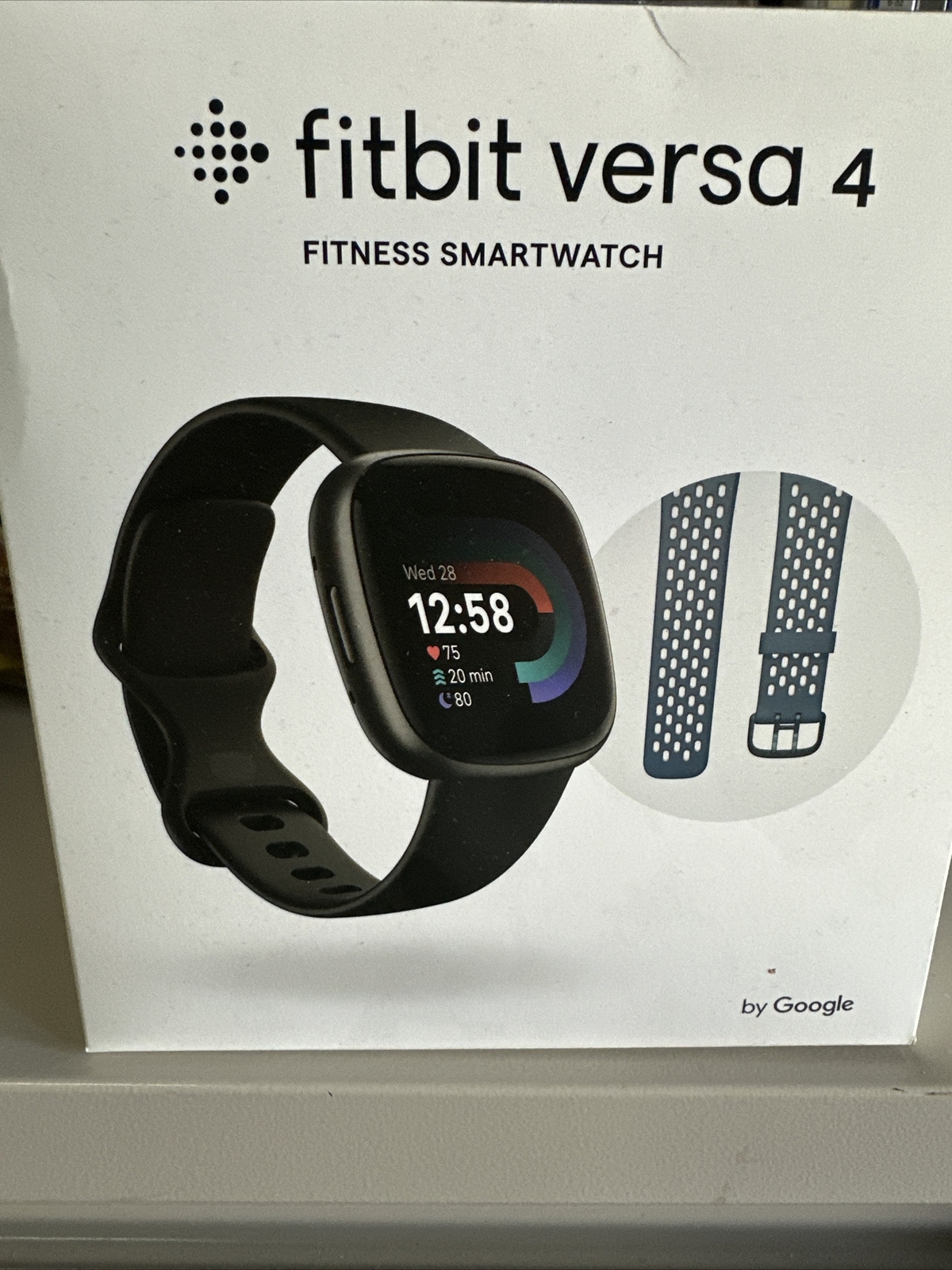 Fitbit Versa 4 Fitness Smartwatch Black w/ Extra Fog Gray Band