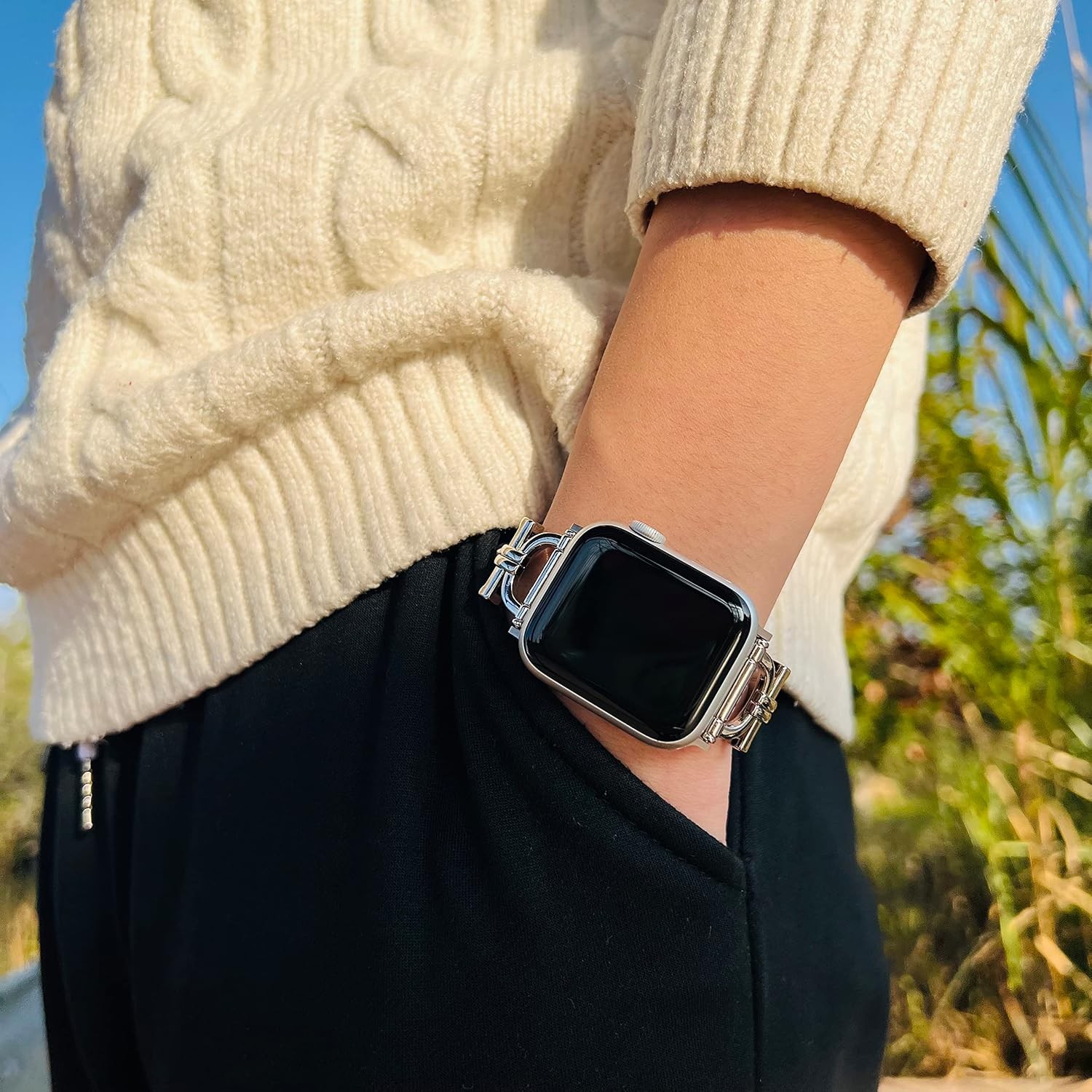 Designer Genuine Leather Band for Apple Watch Series 11, 38mm 40mm 41mm, Black