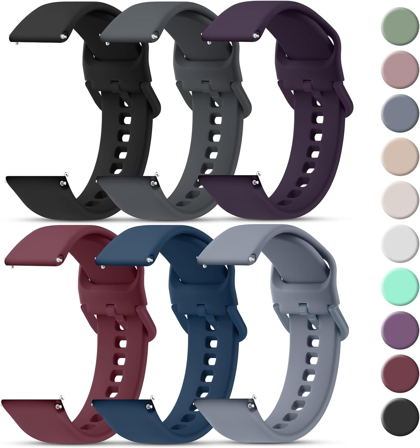 20mm 22mm Silicone Strap Compatible with Sport Watches Soft Breathable