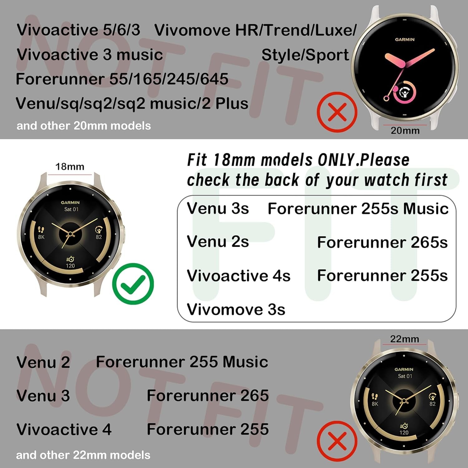 Stylish 18mm Floral Engraved Smartwatch Band for Venu, Forerunner & Vivoactive