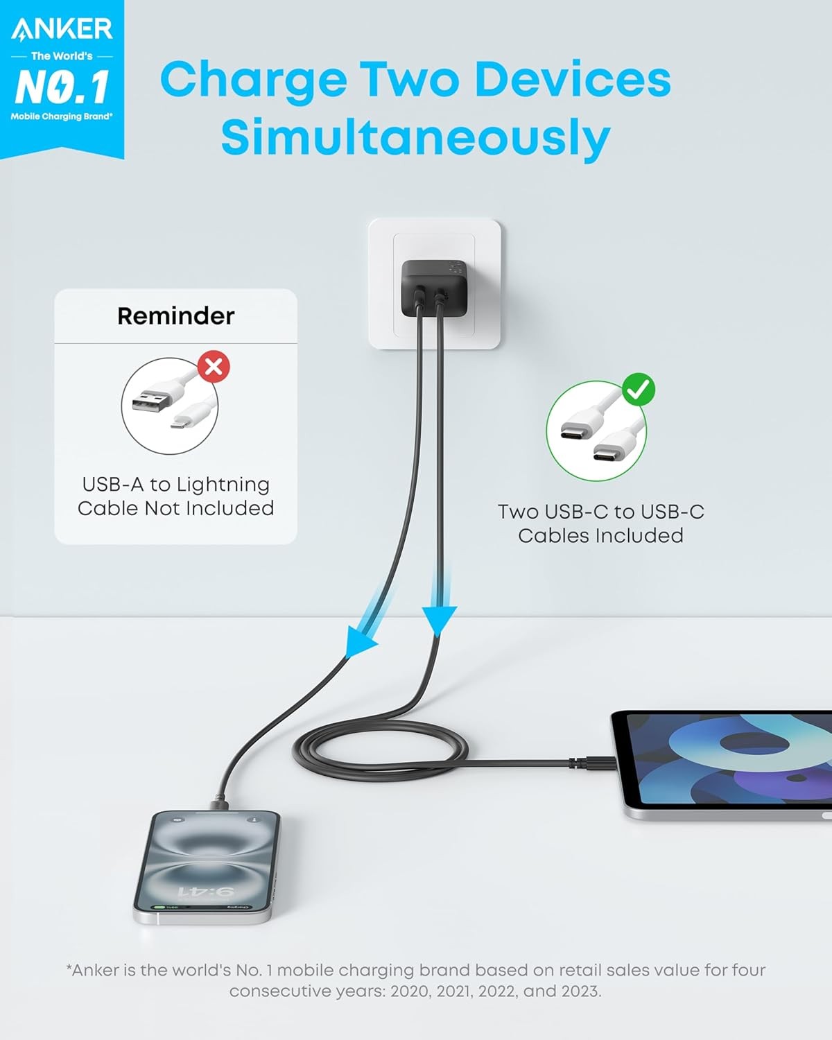 2-Pack Type C Charger Block 20W Fast Charging for iPhone 17, USB C Adapter