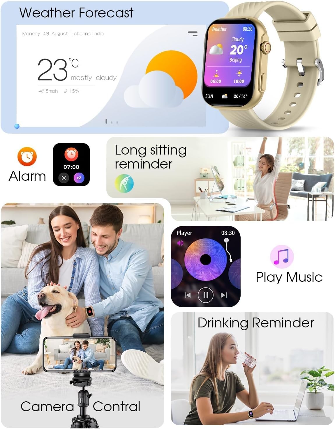 PJYUBVOR ZL80GO 2.0″ Smart Watch Call Function 100+ Sport Modes Heart Rate SpO2
