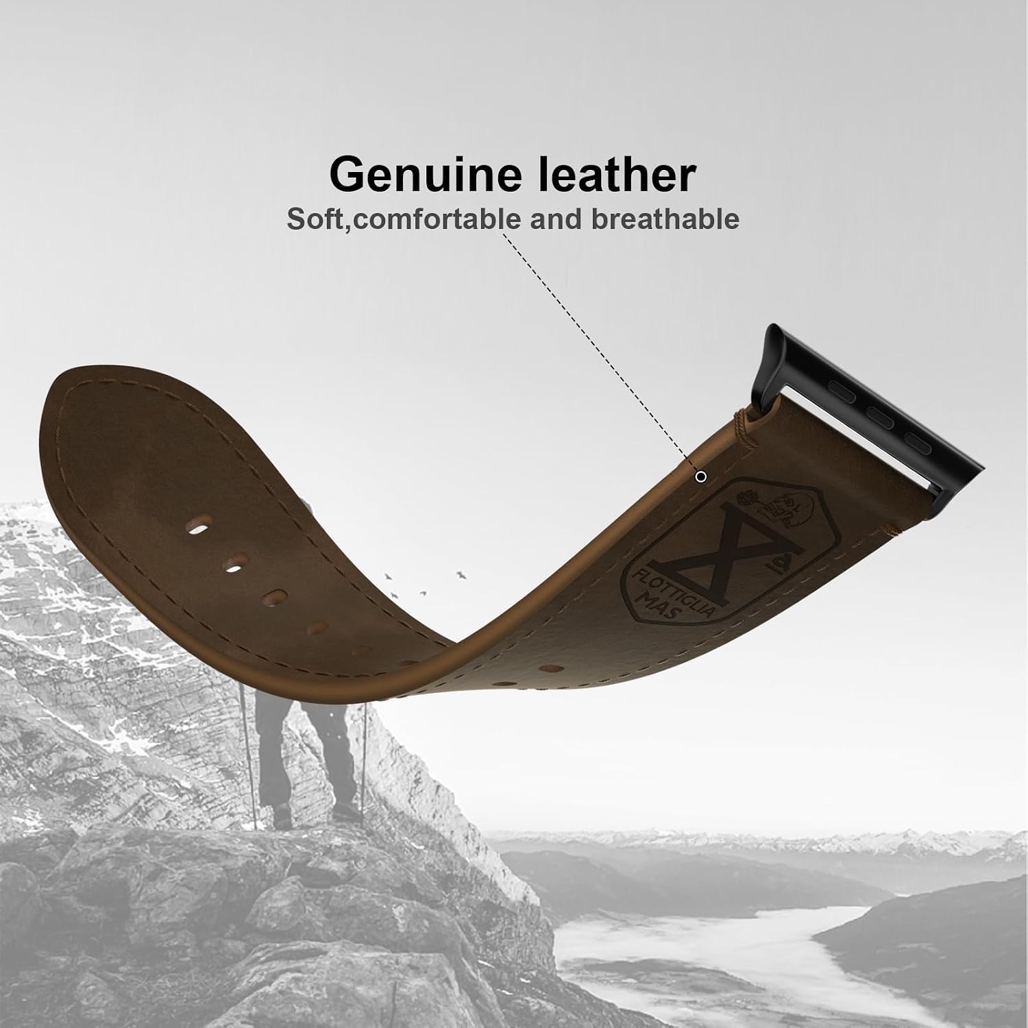 Vintage Leather Strap Compatible with Apple Watch Ultra 49mm 44mm 26mm Wide