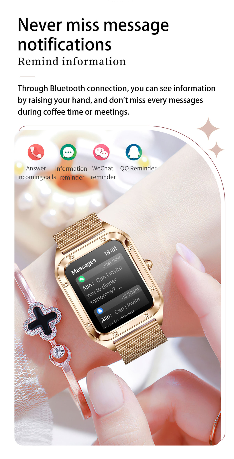 Touch Screen Bluetooth Call Smart Watch Women Girls for IOS Android Cellphones