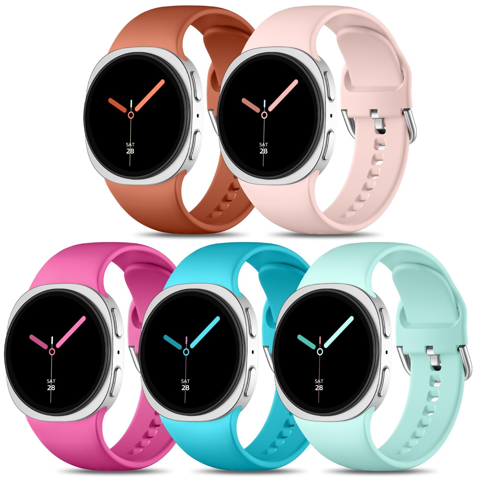 Soft Waterproof Replacement Straps 5 Pack for Samsung Galaxy Watch 8 40mm 44mm