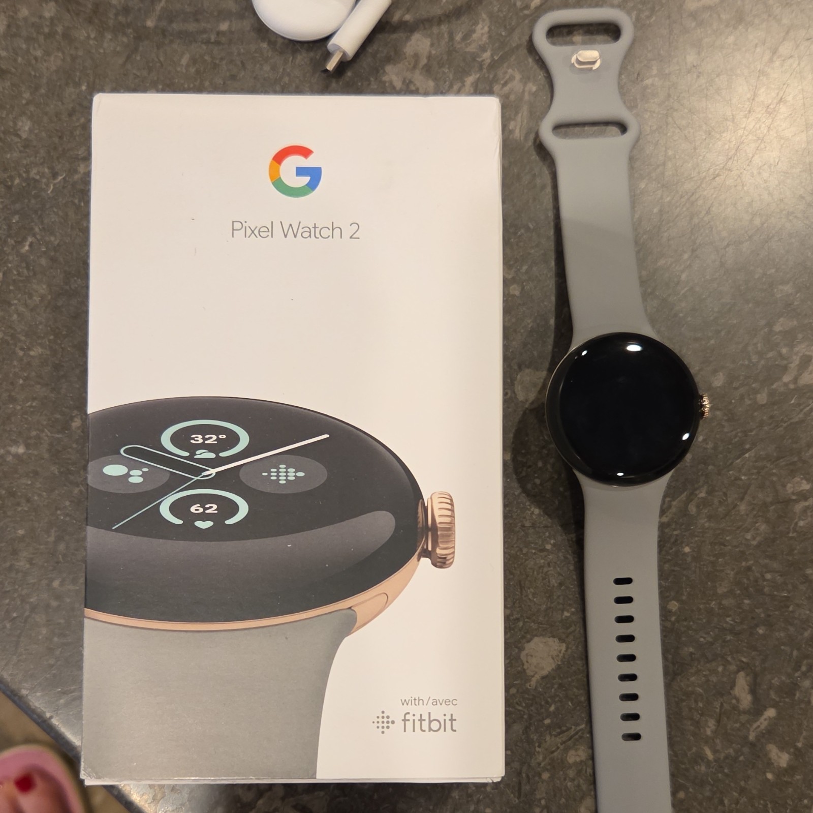 Google Pixel Watch 2 Fitbit 41mm Gold Aluminum Gray Silicone Band 32GB
