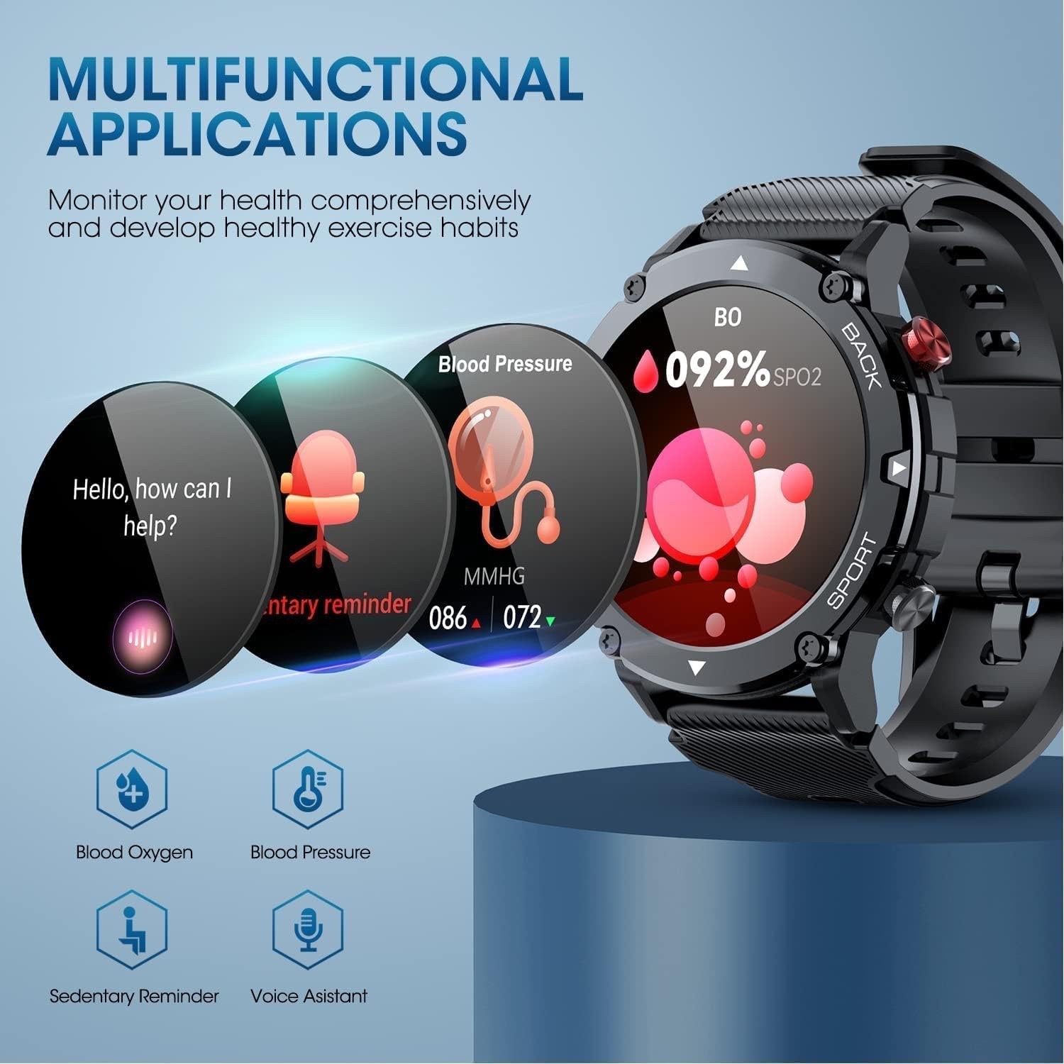 Smart Watch Android with Bluetooth Call Dial/Heart Rate Outdoor Sports waterproo
