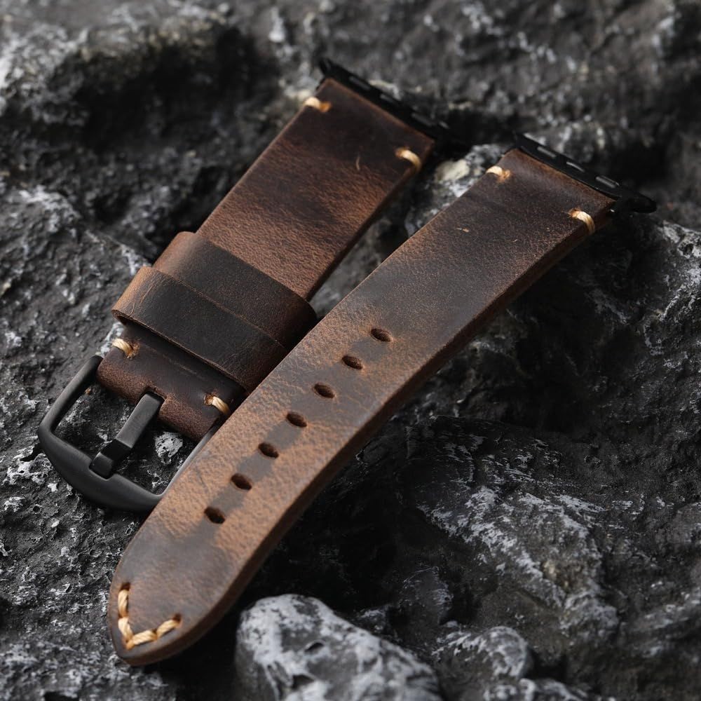 Leather Vintage Strap for Apple Watch Ultra 49mm, Series 9/8, Rugged Design