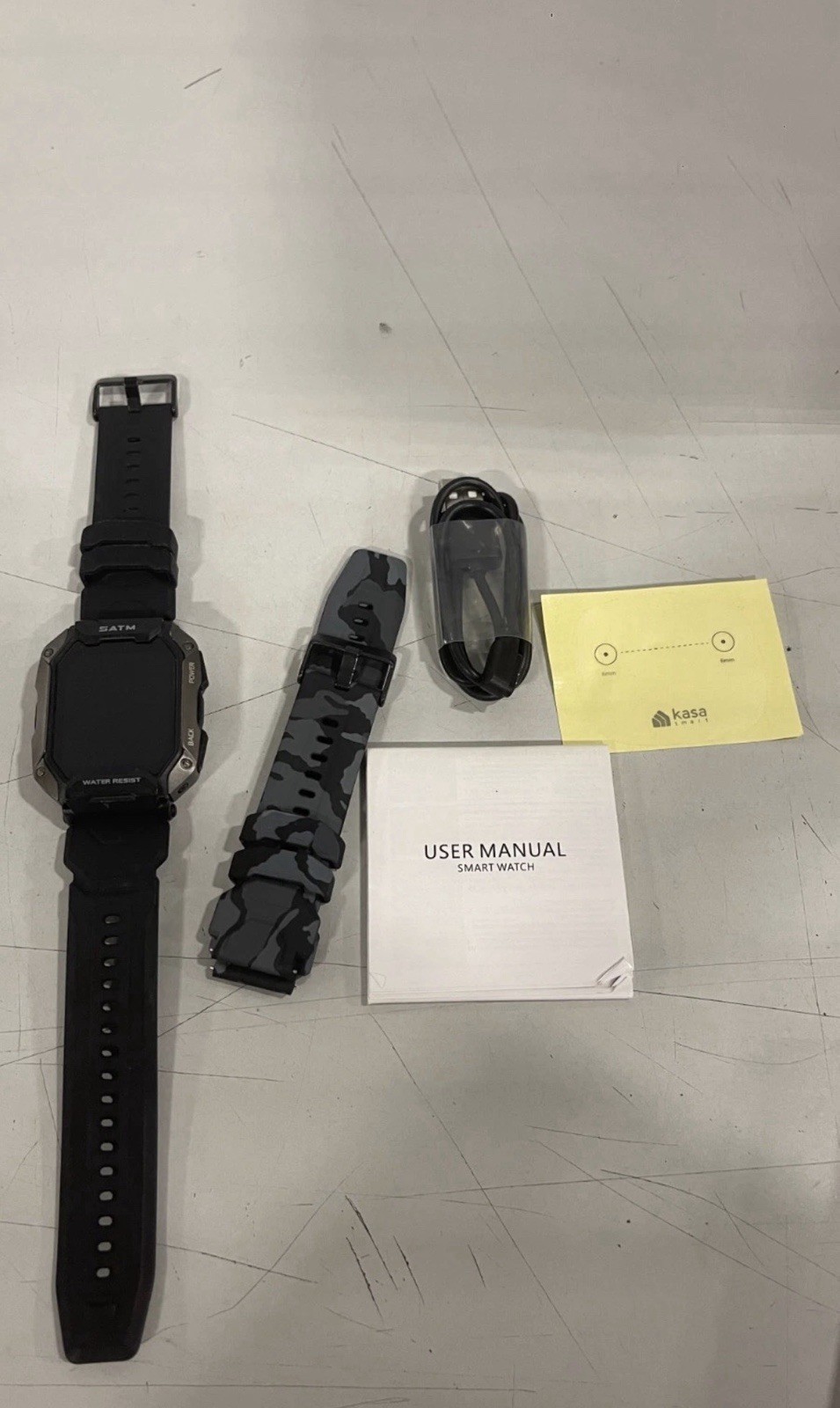 Kasa Smart Watch 45mm Waterproof Touch Screen Black Silicone Band Extra/Chg