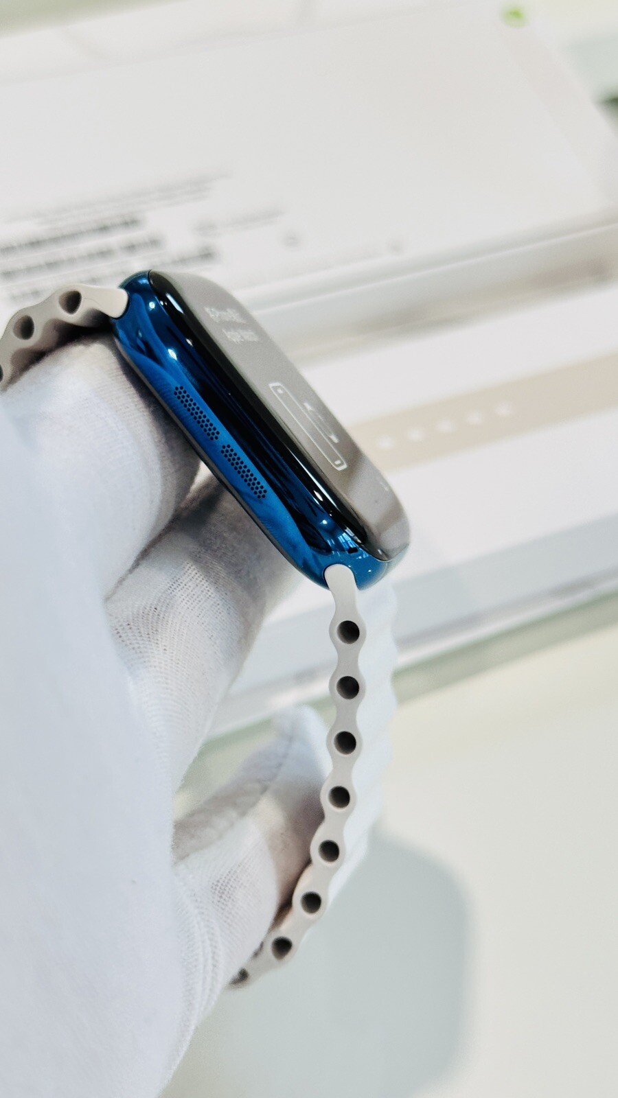 Custom Anodized Polished Blue Gold 46MM Apple Watch SERIES 10 White Ocean Band