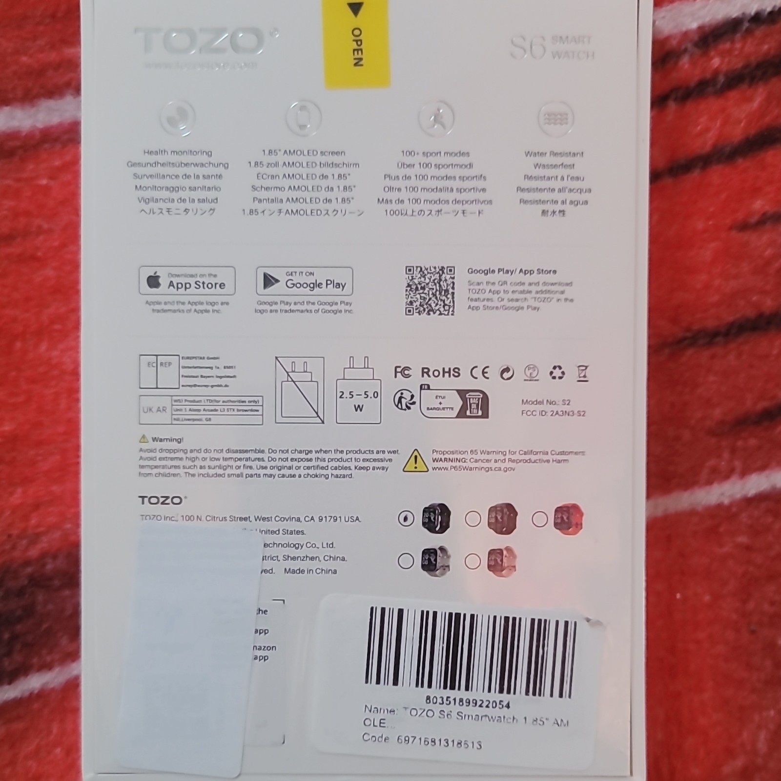 TOZO S6 Smart Watch 1.85in AMOLED Heart Rate Water-Resistant Android iOS